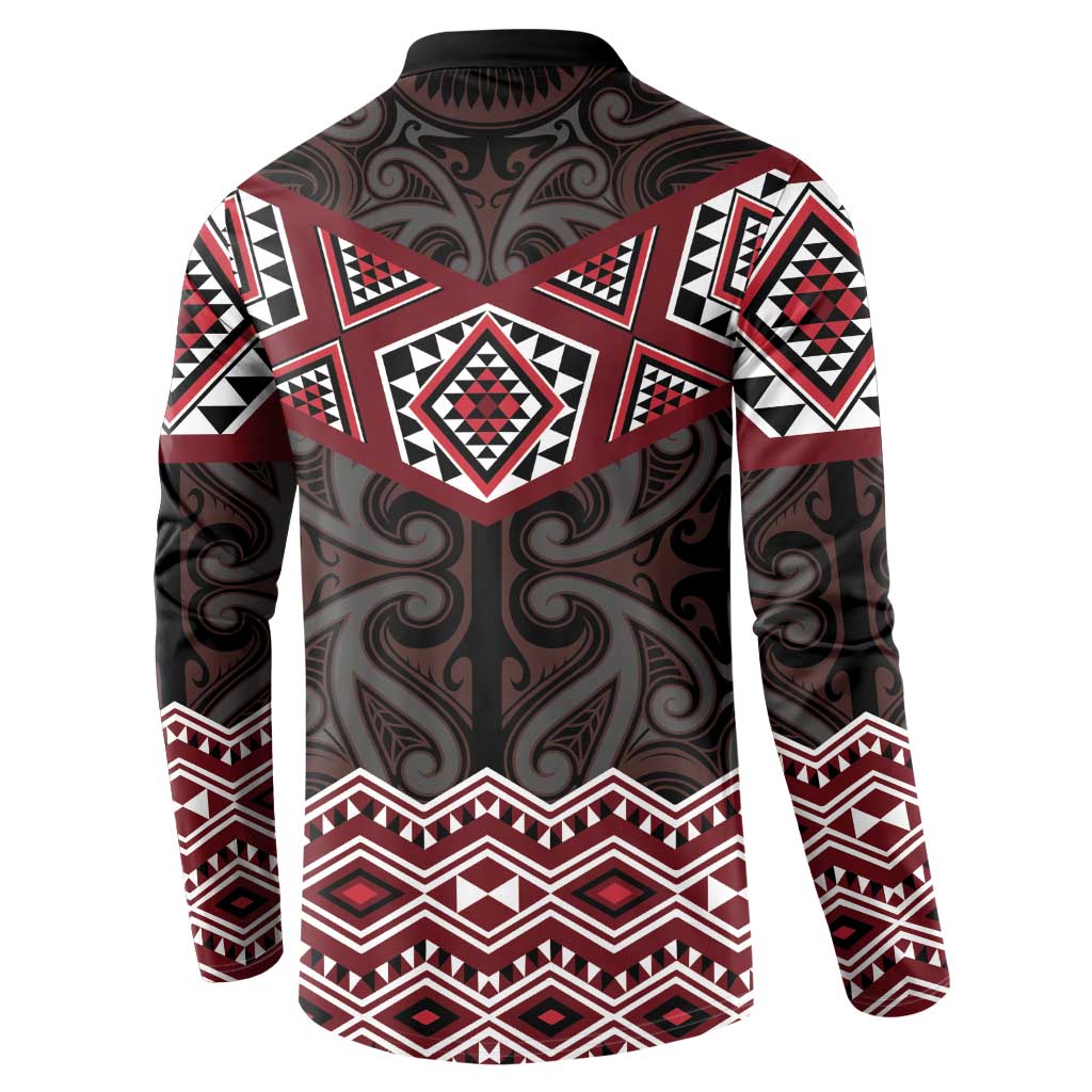 New Zealand Aotearoa Button Sweatshirt Red Taniko Art Maori Pattern LT05 - Polynesian Pride