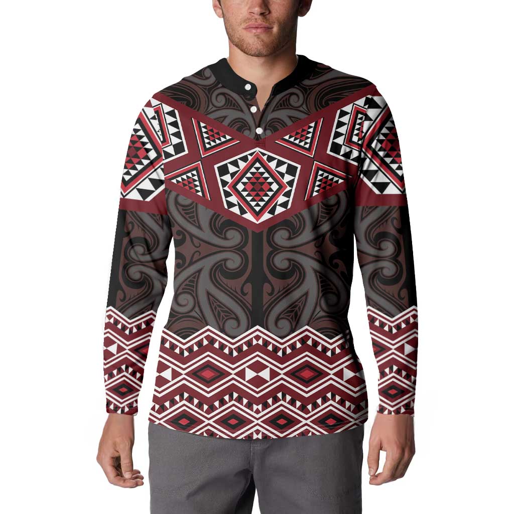 New Zealand Aotearoa Button Sweatshirt Red Taniko Art Maori Pattern LT05 - Polynesian Pride