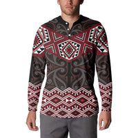 New Zealand Aotearoa Button Sweatshirt Red Taniko Art Maori Pattern LT05 - Polynesian Pride