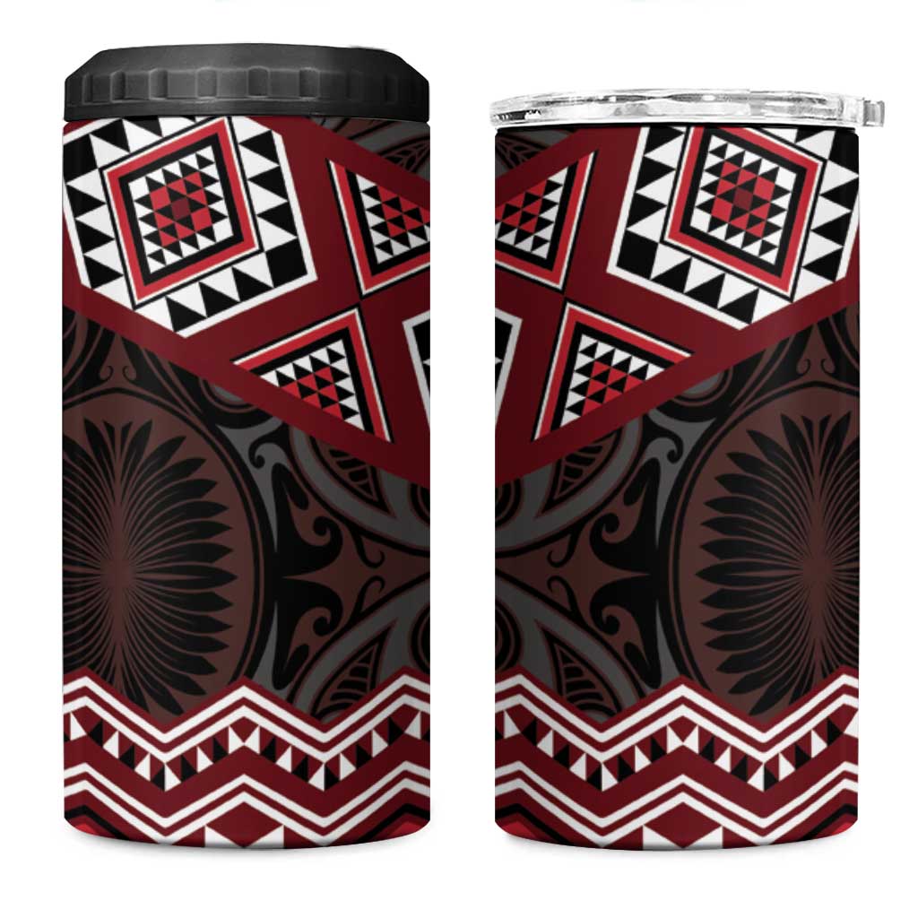 New Zealand Aotearoa 4 in 1 Can Cooler Tumbler Red Taniko Art Maori Pattern LT05 One Size: 16 oz Red - Polynesian Pride