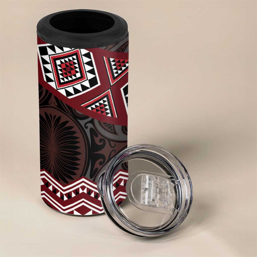 New Zealand Aotearoa 4 in 1 Can Cooler Tumbler Red Taniko Art Maori Pattern LT05 - Polynesian Pride