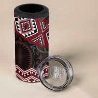 New Zealand Aotearoa 4 in 1 Can Cooler Tumbler Red Taniko Art Maori Pattern LT05 - Polynesian Pride