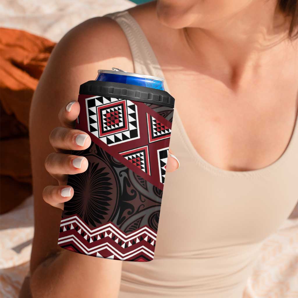 New Zealand Aotearoa 4 in 1 Can Cooler Tumbler Red Taniko Art Maori Pattern LT05 - Polynesian Pride