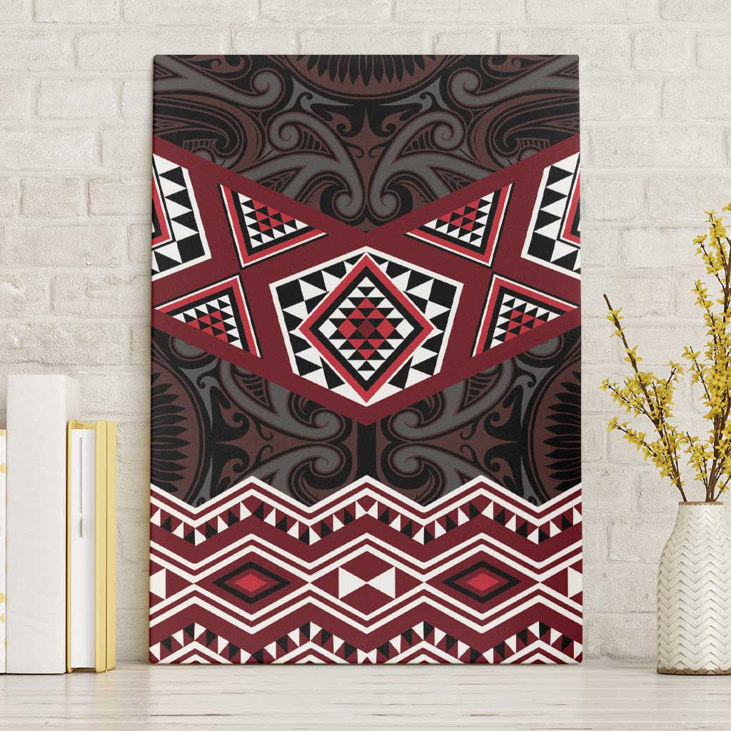 New Zealand Aotearoa Canvas Wall Art Red Taniko Art Maori Pattern LT05 Without Frame Red - Polynesian Pride