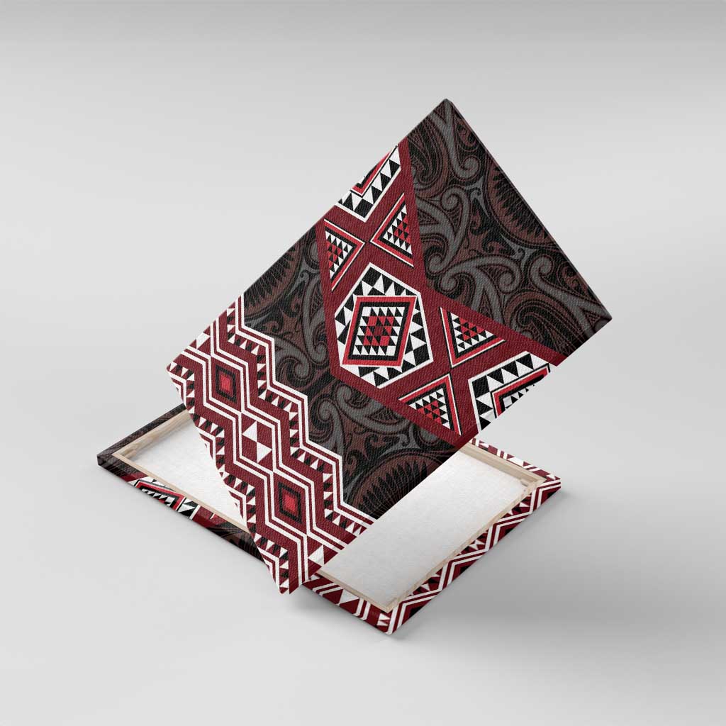 New Zealand Aotearoa Canvas Wall Art Red Taniko Art Maori Pattern LT05 With Frame Red - Polynesian Pride