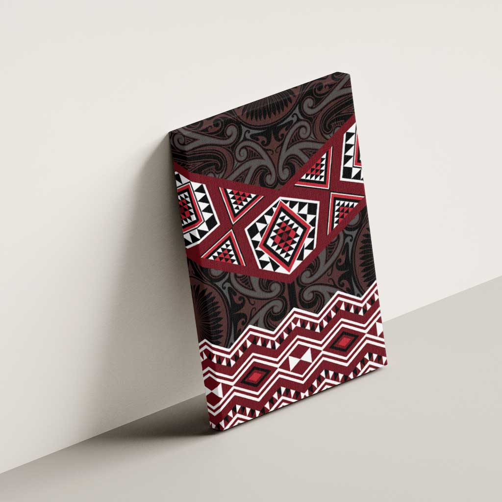 New Zealand Aotearoa Canvas Wall Art Red Taniko Art Maori Pattern LT05 - Polynesian Pride
