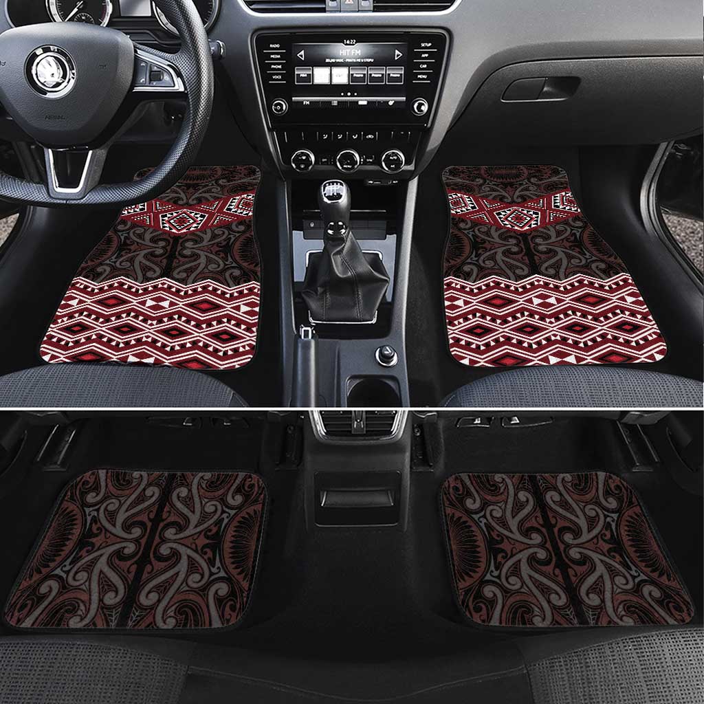 New Zealand Aotearoa Car Mats Red Taniko Art Maori Pattern LT05 Set 4pcs Red - Polynesian Pride