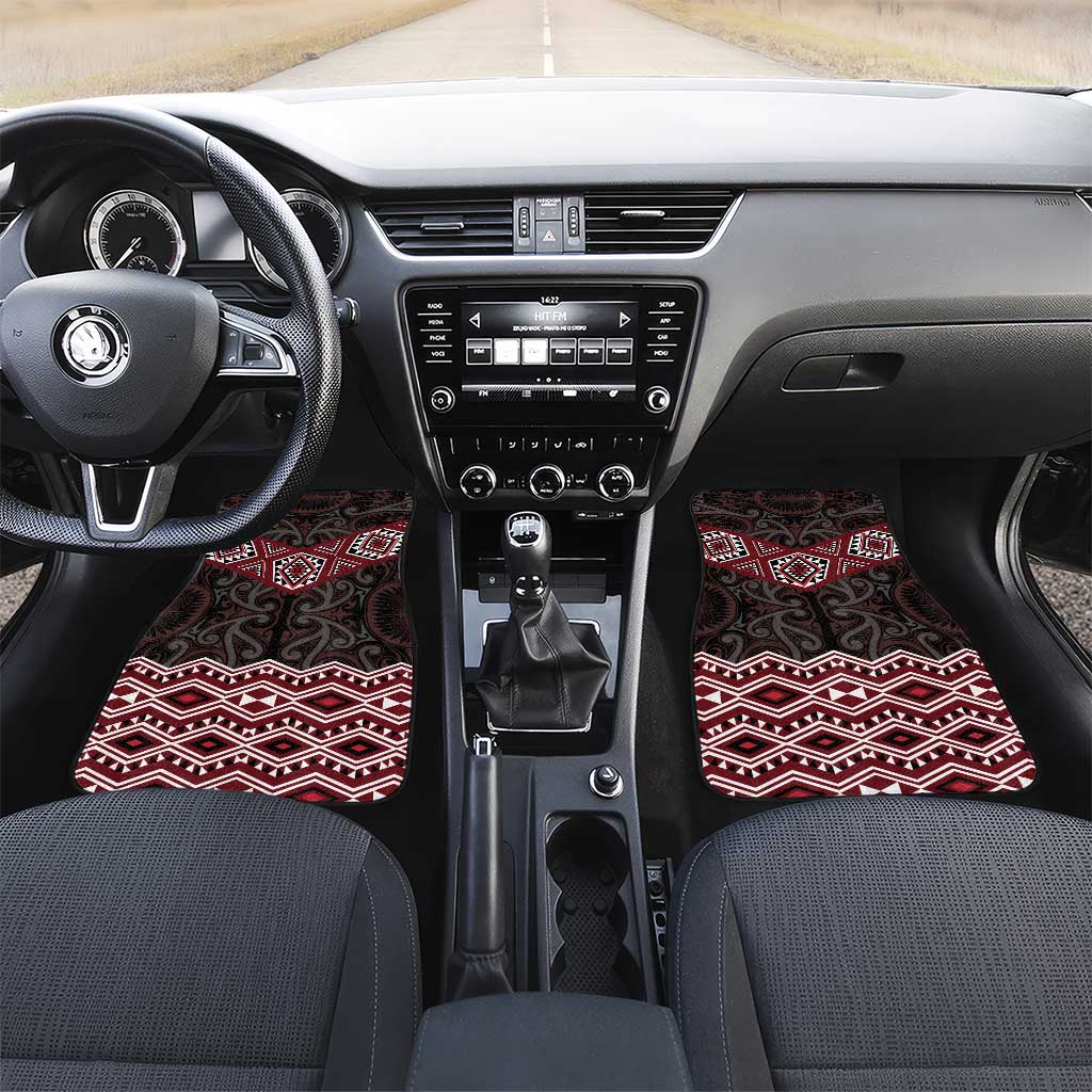 New Zealand Aotearoa Car Mats Red Taniko Art Maori Pattern LT05 Set 2pcs - Front Red - Polynesian Pride
