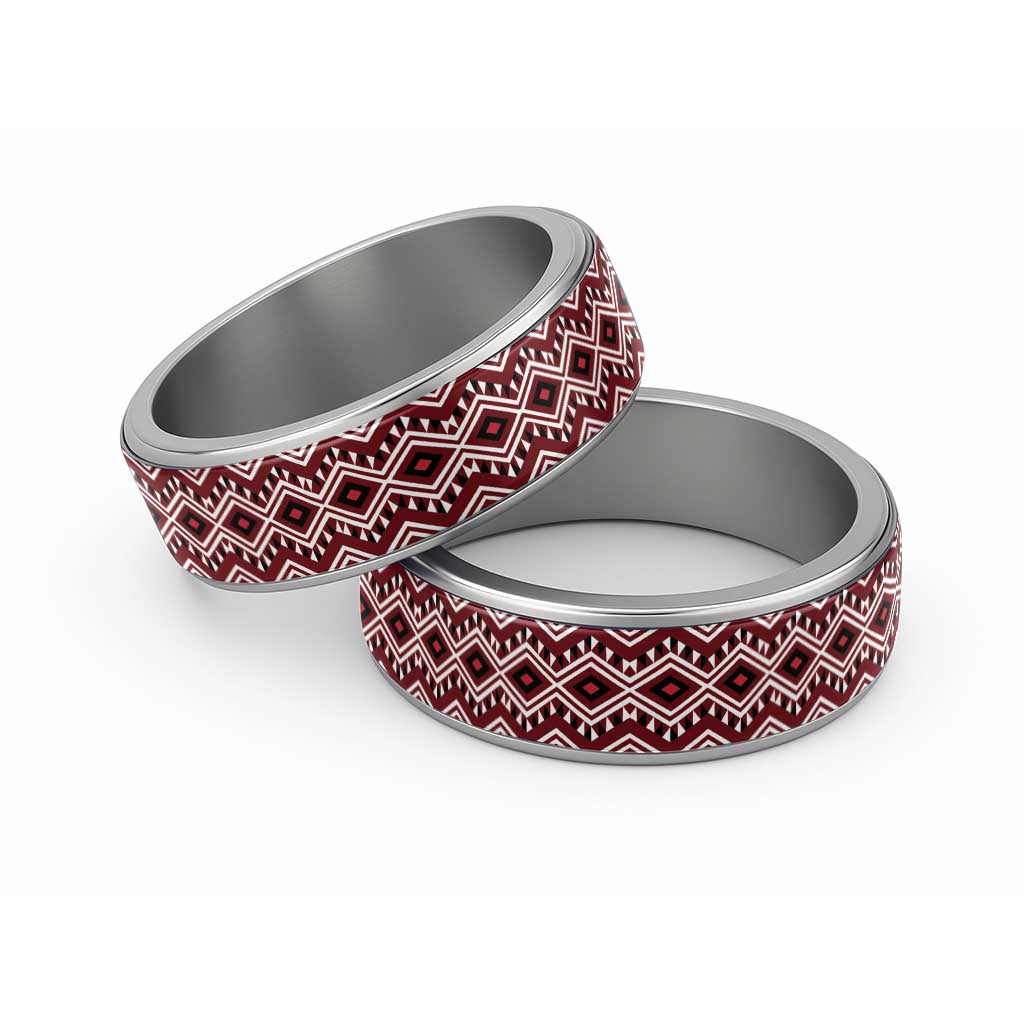 New Zealand Aotearoa Classic Ring Red Taniko Art Maori Pattern LT05 Sliver Red - Polynesian Pride