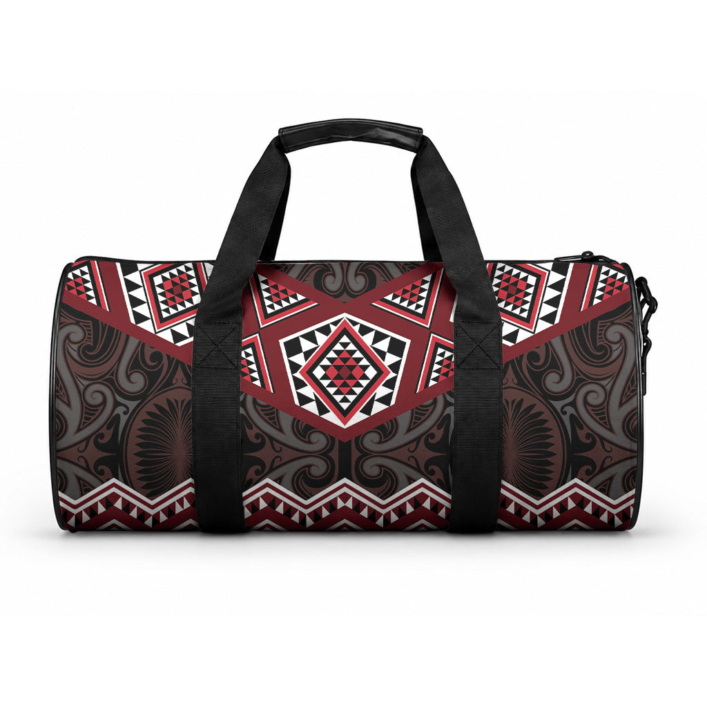 New Zealand Aotearoa Duffle Bag Red Taniko Art Maori Pattern LT05 One size Red - Polynesian Pride