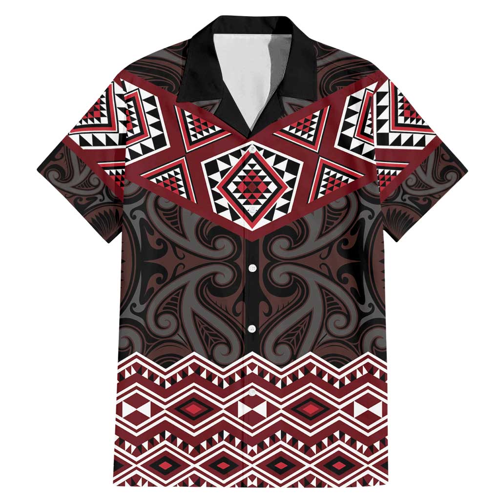 New Zealand Aotearoa Family Matching Mermaid Dress and Hawaiian Shirt Red Taniko Art Maori Pattern