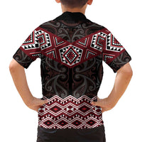New Zealand Aotearoa Family Matching Off Shoulder Maxi Dress and Hawaiian Shirt Red Taniko Art Maori Pattern