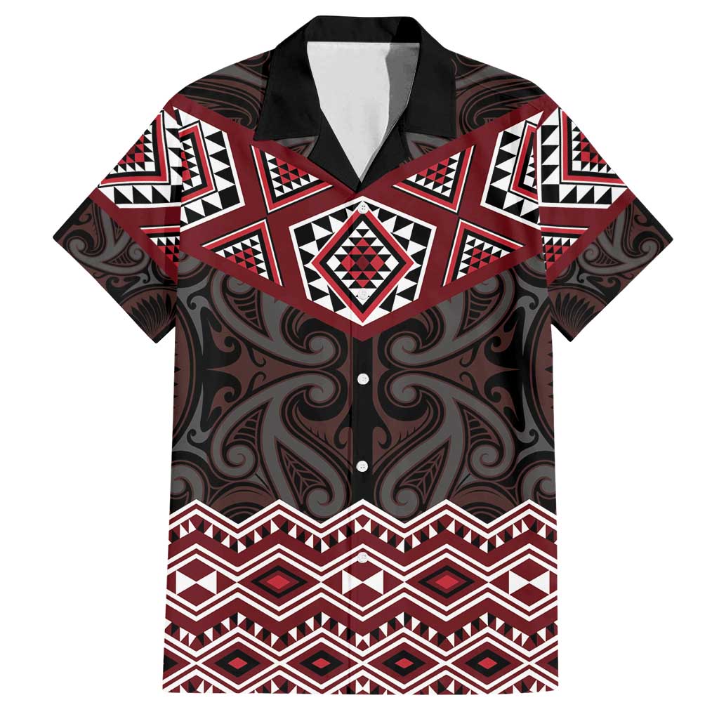New Zealand Aotearoa Family Matching Puletasi and Hawaiian Shirt Red Taniko Art Maori Pattern