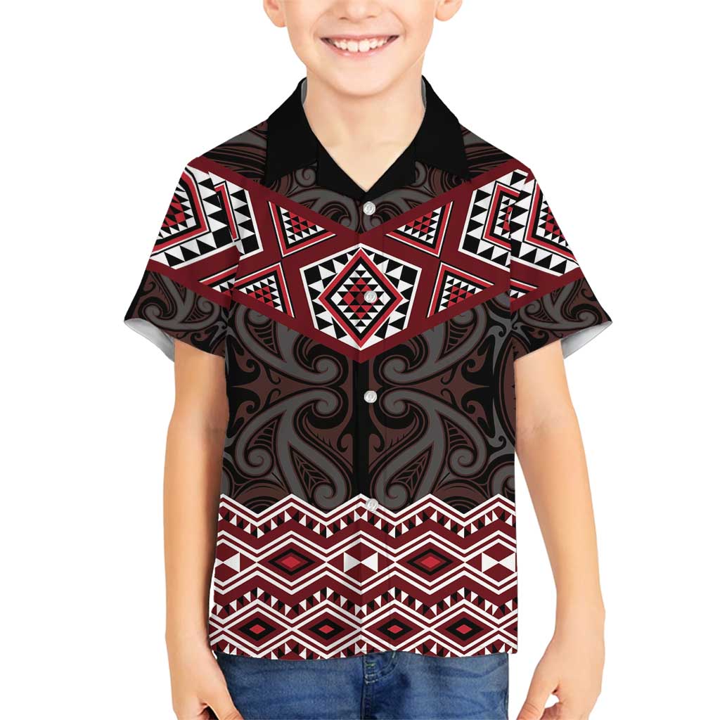 New Zealand Aotearoa Family Matching Puletasi and Hawaiian Shirt Red Taniko Art Maori Pattern