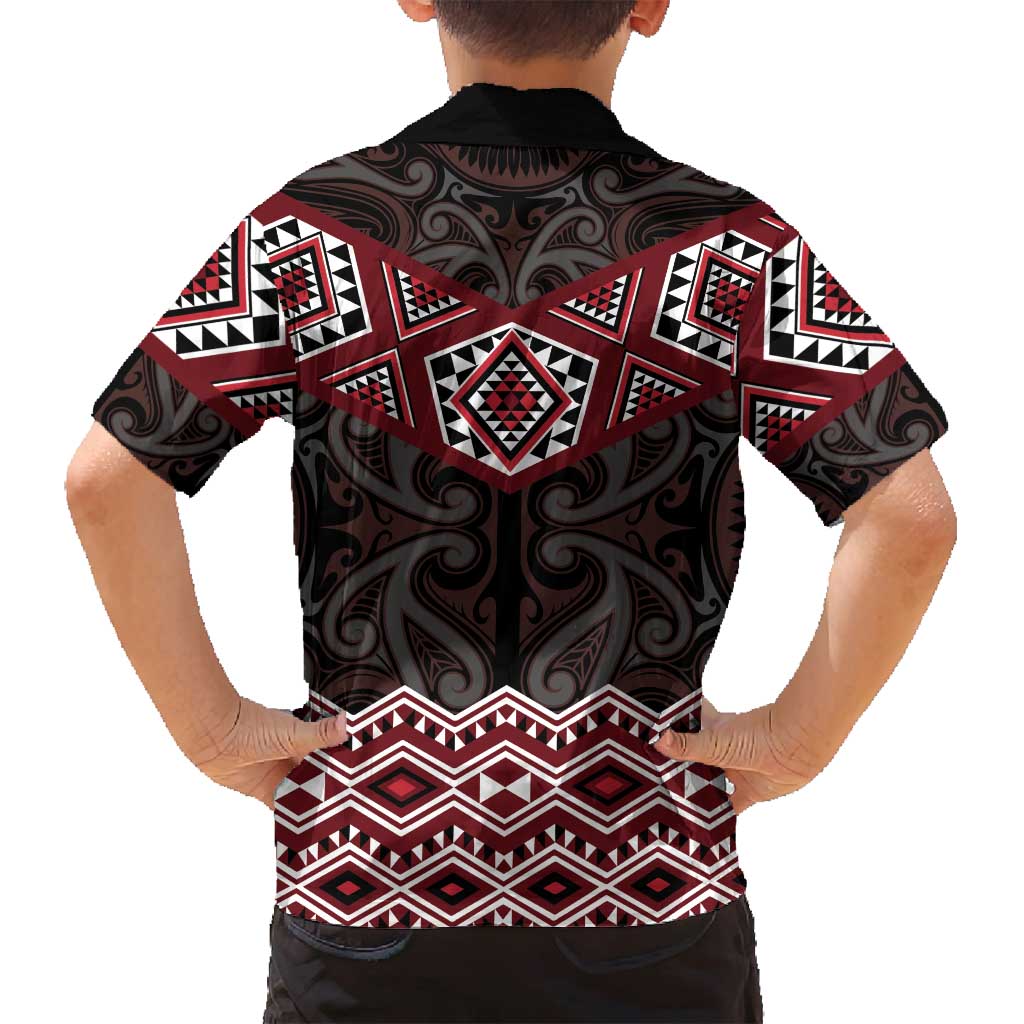 New Zealand Aotearoa Family Matching Summer Maxi Dress and Hawaiian Shirt Red Taniko Art Maori Pattern