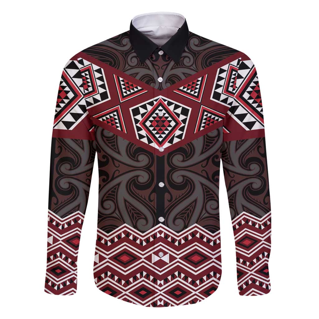 New Zealand Aotearoa Family Matching Tank Maxi Dress and Hawaiian Shirt Red Taniko Art Maori Pattern