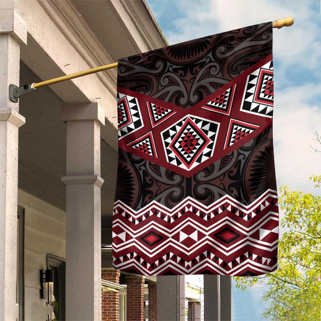 New Zealand Aotearoa Garden Flag Red Taniko Art Maori Pattern