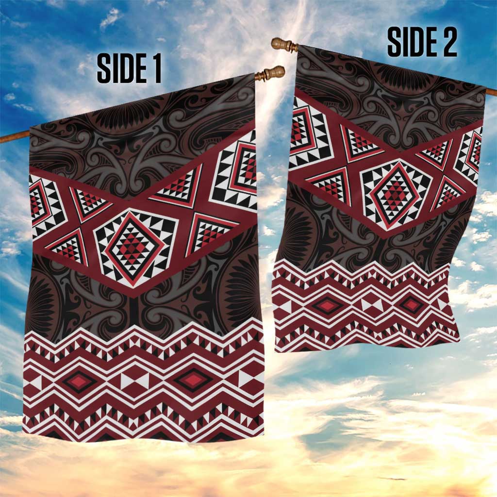 New Zealand Aotearoa Garden Flag Red Taniko Art Maori Pattern LT05 - Polynesian Pride