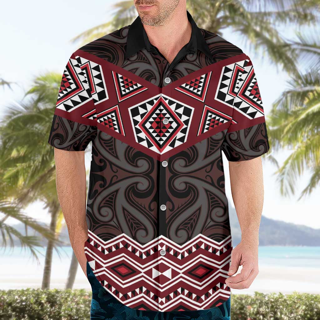 New Zealand Aotearoa Hawaiian Shirt Red Taniko Art Maori Pattern LT05 - Polynesian Pride