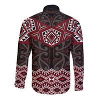 New Zealand Aotearoa Long Sleeve Button Shirt Red Taniko Art Maori Pattern LT05 - Polynesian Pride