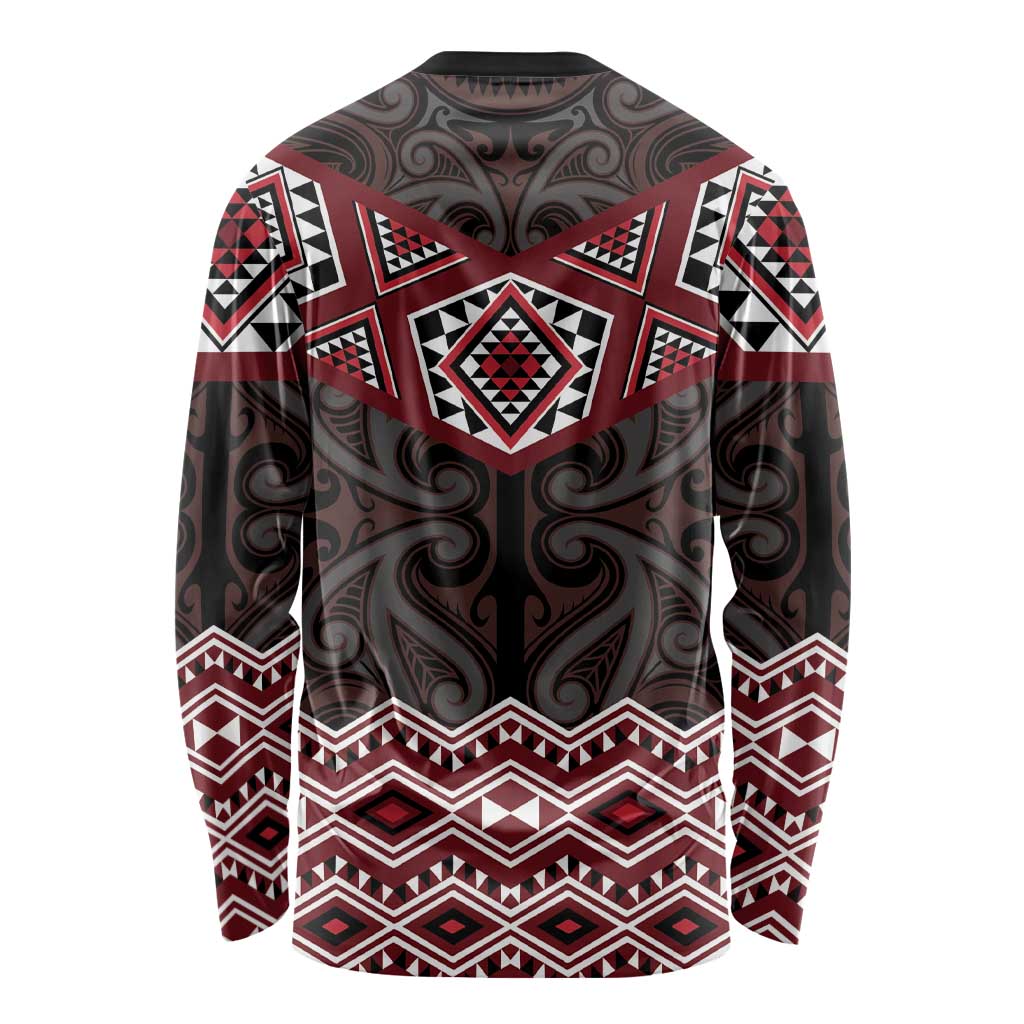 New Zealand Aotearoa Long Sleeve Shirt Red Taniko Art Maori Pattern LT05 - Polynesian Pride
