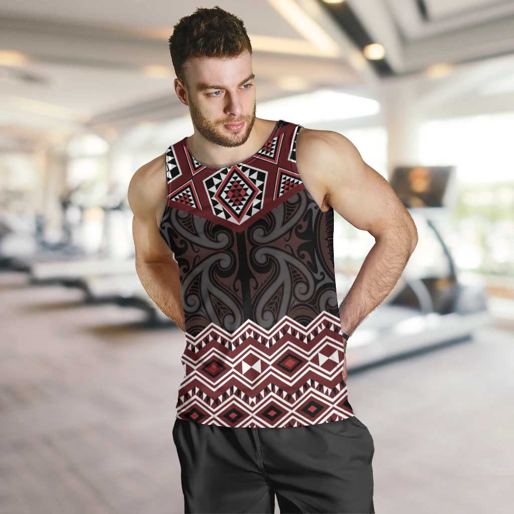 New Zealand Aotearoa Men Tank Top Red Taniko Art Maori Pattern LT05 Red - Polynesian Pride