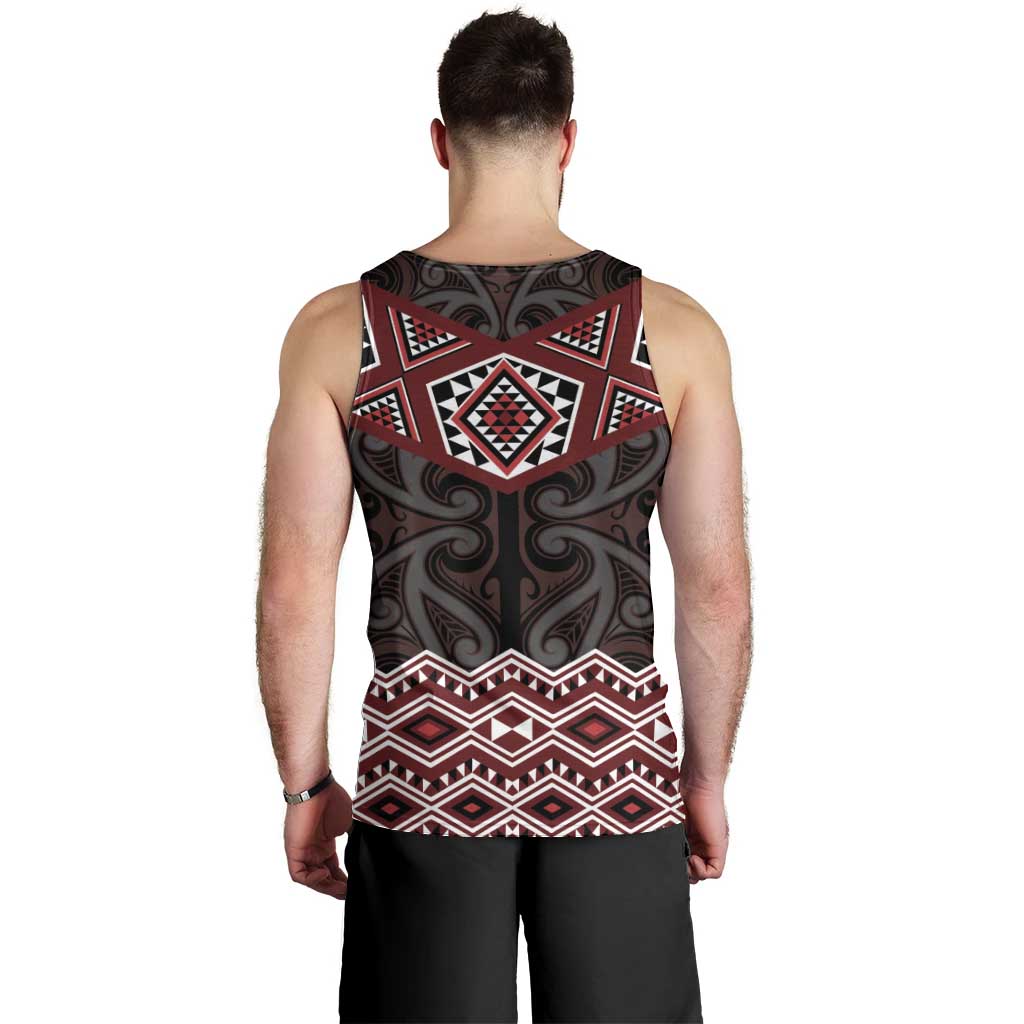 New Zealand Aotearoa Men Tank Top Red Taniko Art Maori Pattern LT05 - Polynesian Pride