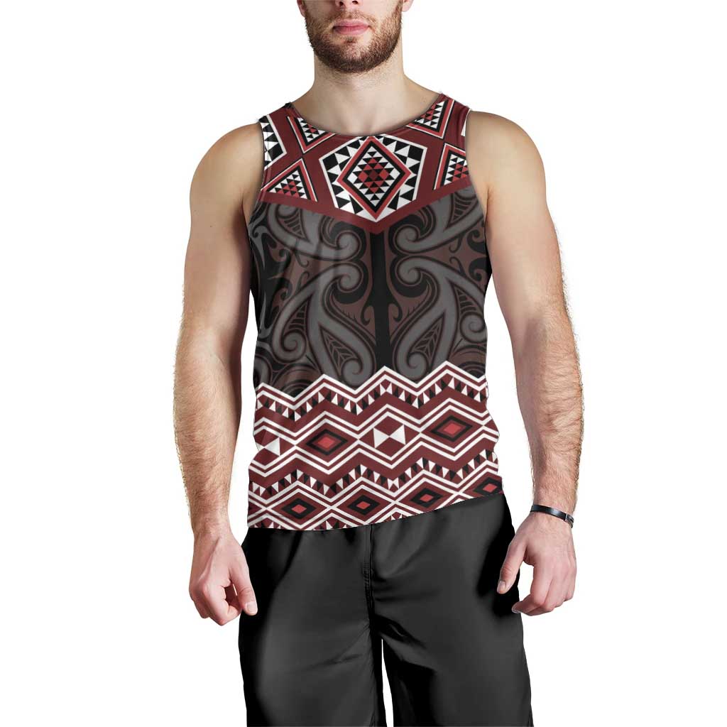 New Zealand Aotearoa Men Tank Top Red Taniko Art Maori Pattern LT05 - Polynesian Pride