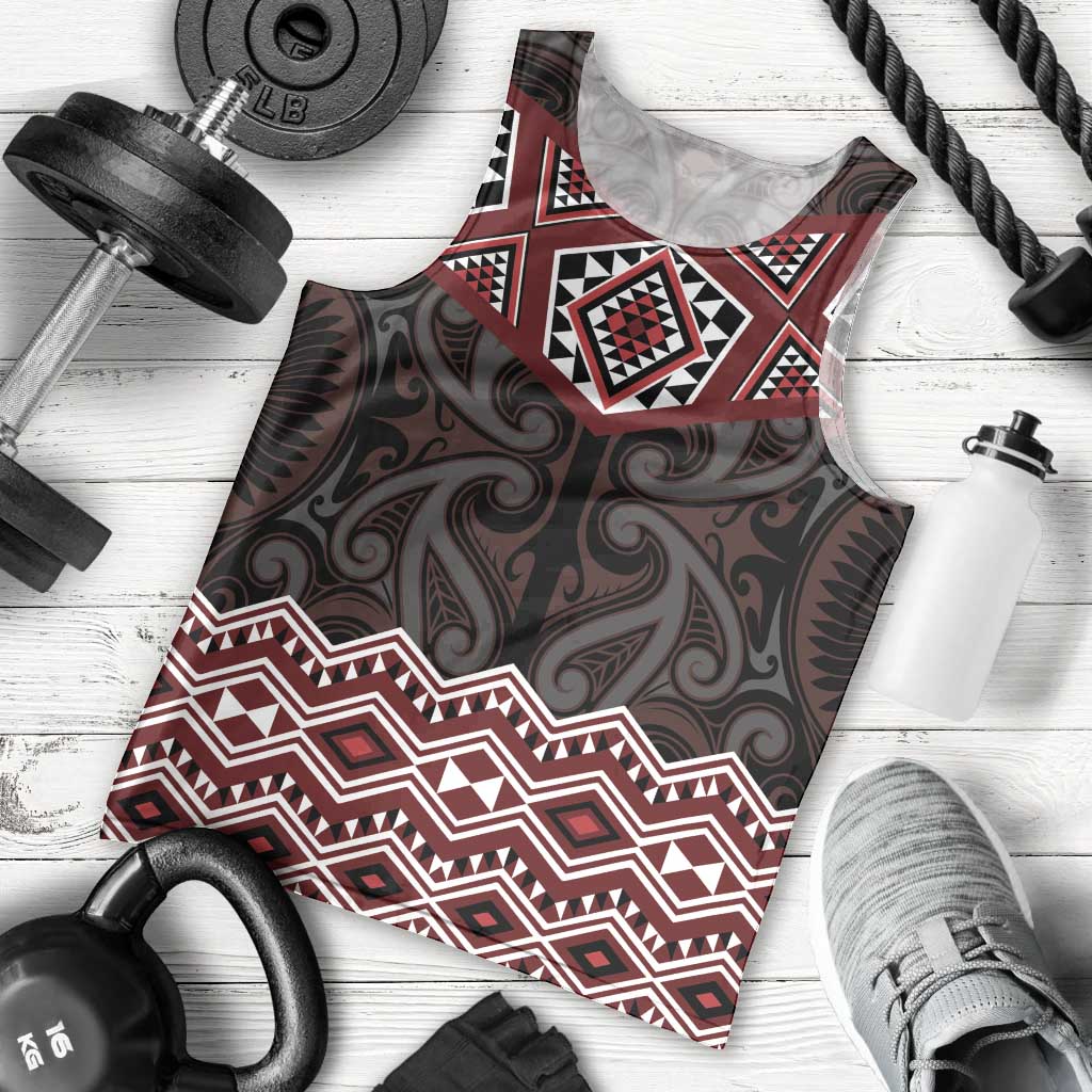 New Zealand Aotearoa Men Tank Top Red Taniko Art Maori Pattern LT05 - Polynesian Pride