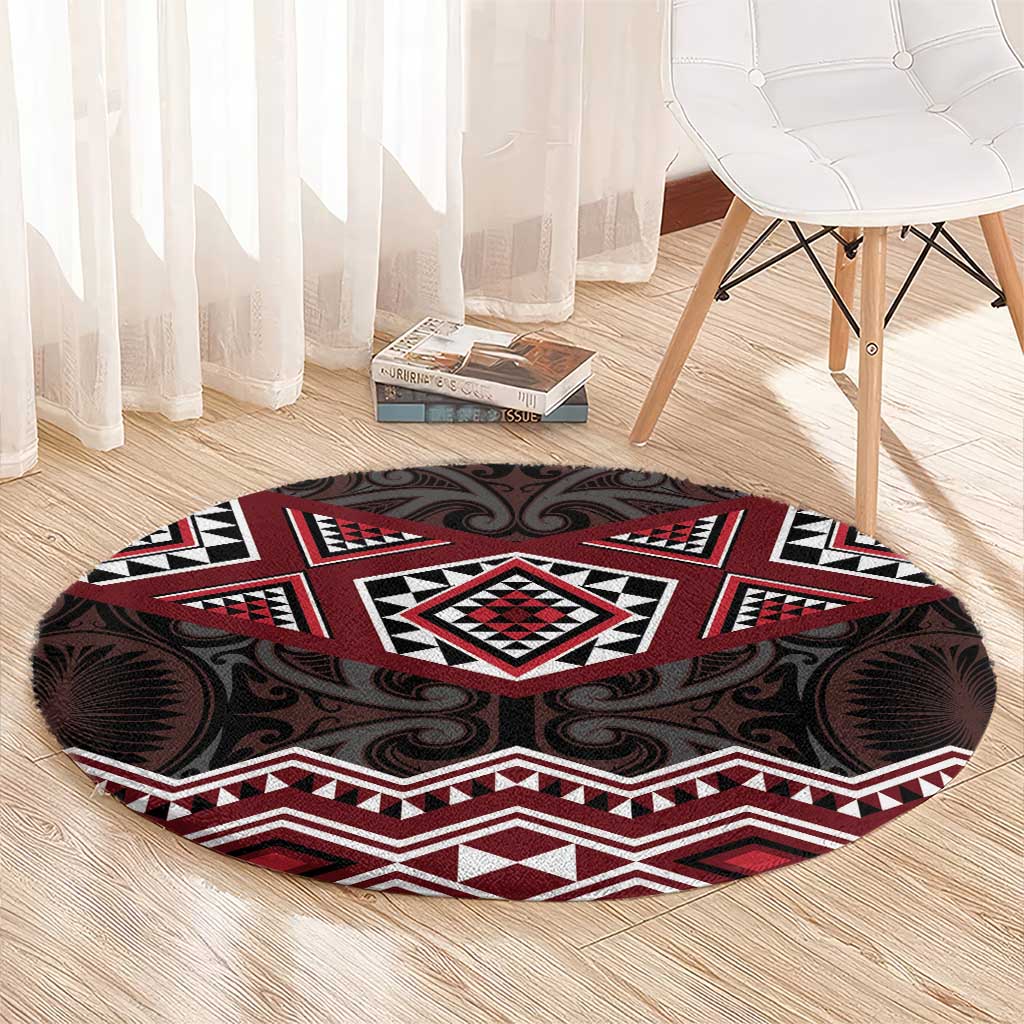 New Zealand Aotearoa Round Carpet Red Taniko Art Maori Pattern