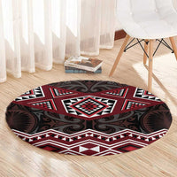 New Zealand Aotearoa Round Carpet Red Taniko Art Maori Pattern