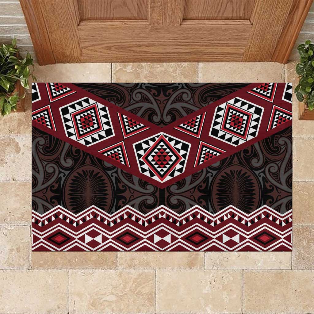 New Zealand Aotearoa Rubber Doormat Red Taniko Art Maori Pattern LT05 Red - Polynesian Pride