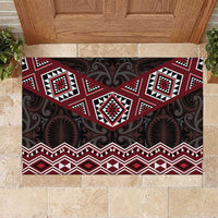New Zealand Aotearoa Rubber Doormat Red Taniko Art Maori Pattern LT05 Red - Polynesian Pride