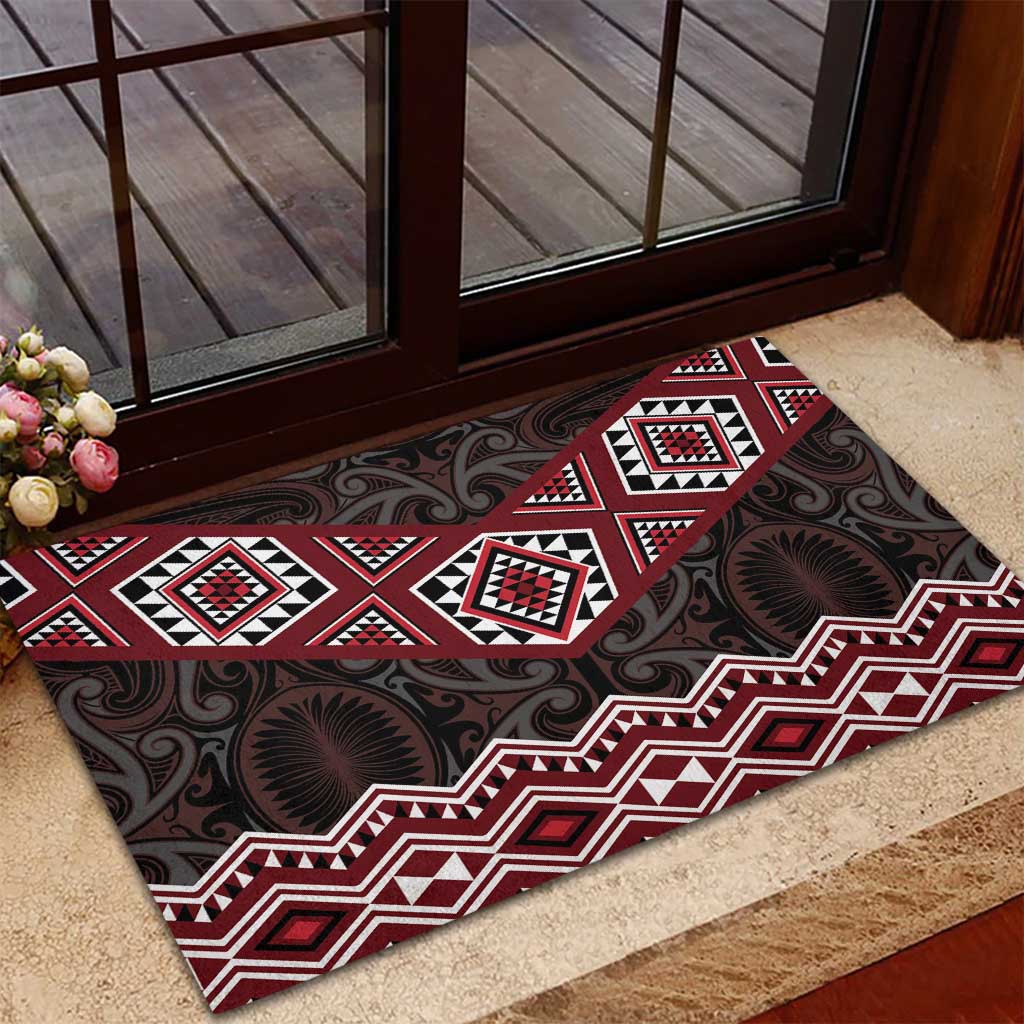 New Zealand Aotearoa Rubber Doormat Red Taniko Art Maori Pattern LT05 - Polynesian Pride