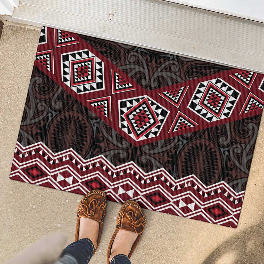 New Zealand Aotearoa Rubber Doormat Red Taniko Art Maori Pattern LT05 - Polynesian Pride