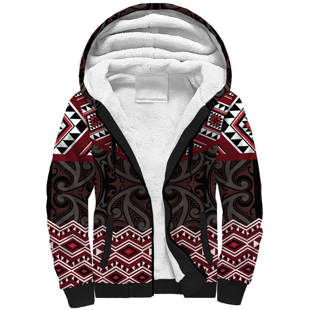 New Zealand Aotearoa Sherpa Hoodie Red Taniko Art Maori Pattern LT05 Unisex Red - Polynesian Pride