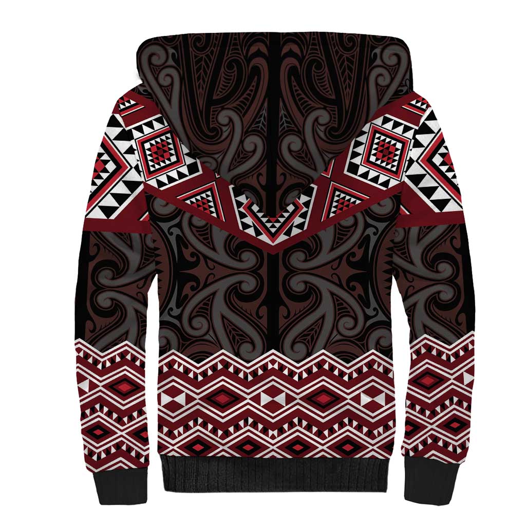 New Zealand Aotearoa Sherpa Hoodie Red Taniko Art Maori Pattern LT05 - Polynesian Pride