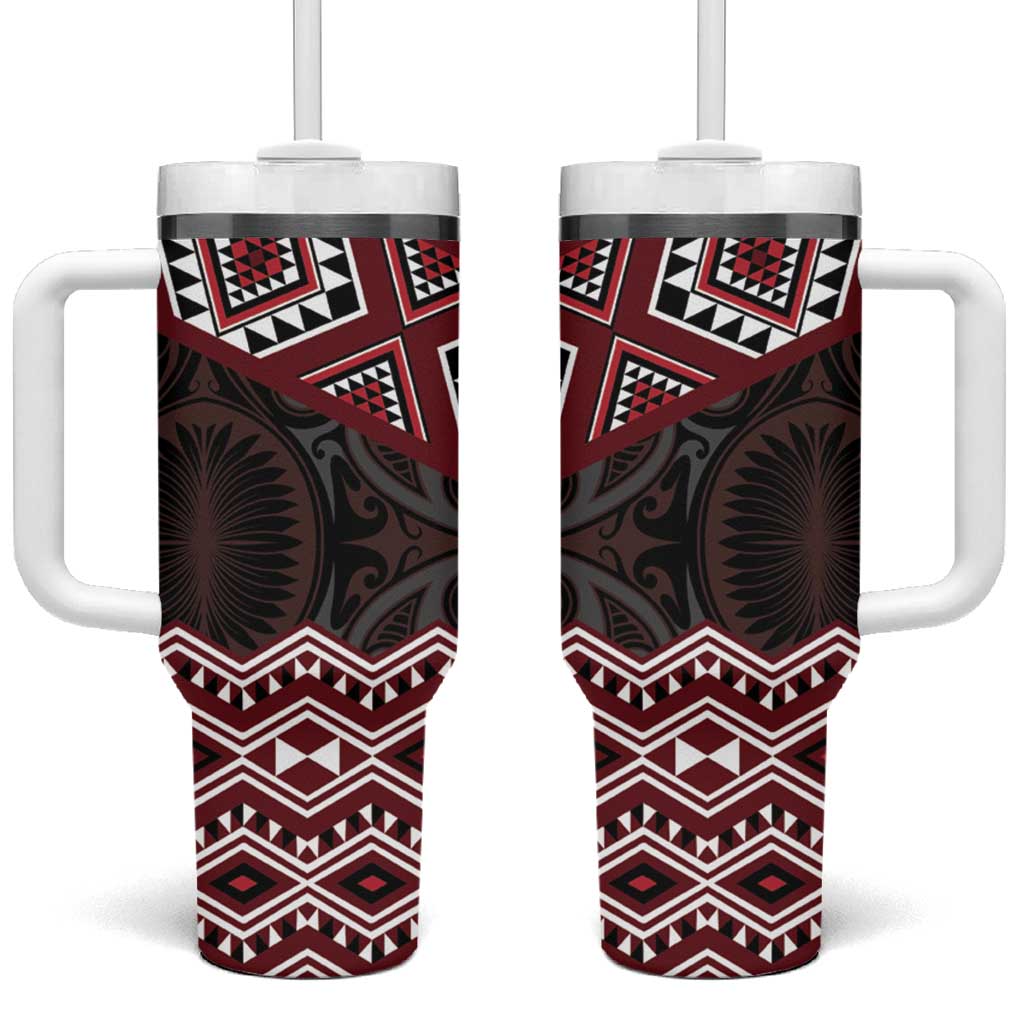 New Zealand Aotearoa Tumbler With Handle Red Taniko Art Maori Pattern LT05 One Size: 40 oz Red - Polynesian Pride