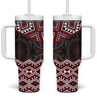 New Zealand Aotearoa Tumbler With Handle Red Taniko Art Maori Pattern LT05 One Size: 40 oz Red - Polynesian Pride