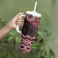 New Zealand Aotearoa Tumbler With Handle Red Taniko Art Maori Pattern LT05 - Polynesian Pride