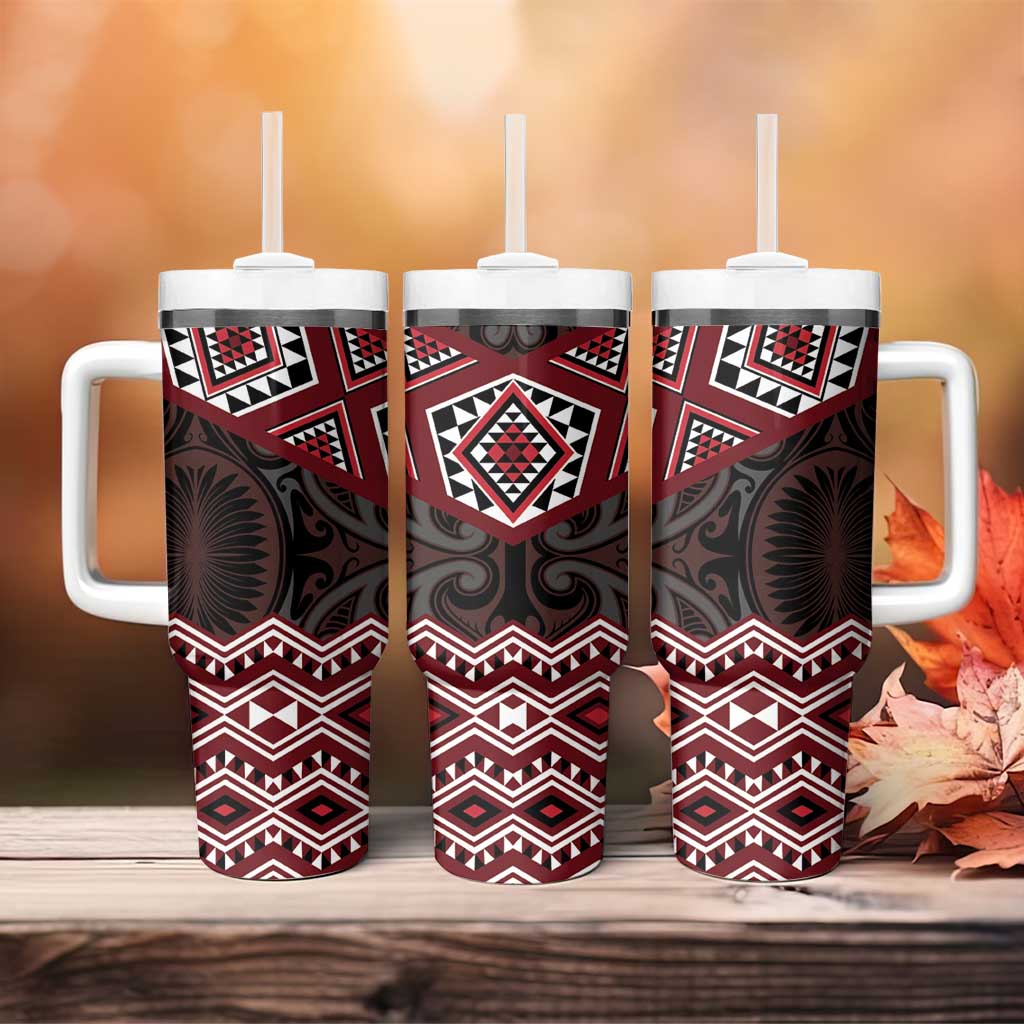 New Zealand Aotearoa Tumbler With Handle Red Taniko Art Maori Pattern LT05 - Polynesian Pride