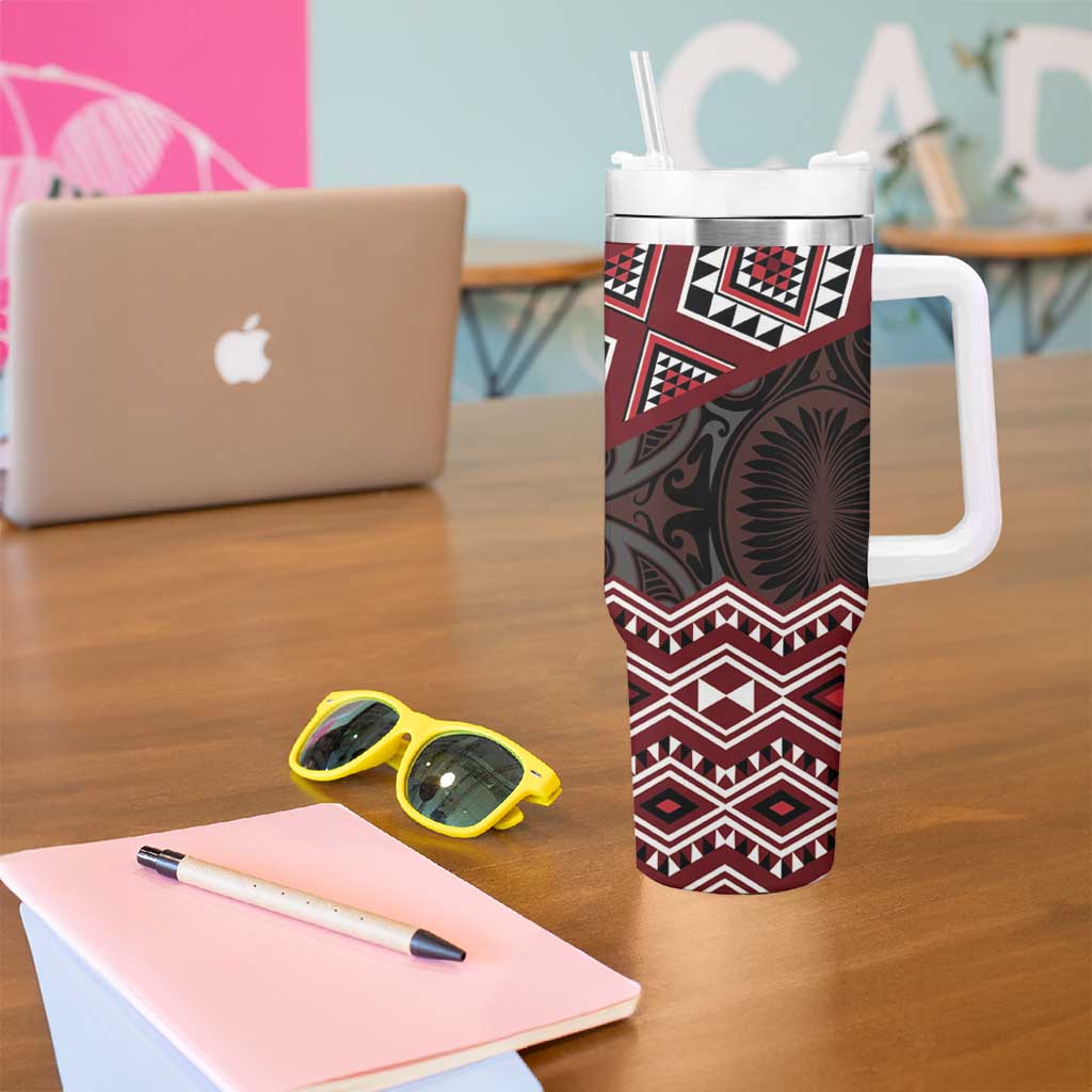 New Zealand Aotearoa Tumbler With Handle Red Taniko Art Maori Pattern LT05 - Polynesian Pride