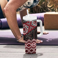 New Zealand Aotearoa Tumbler With Handle Red Taniko Art Maori Pattern LT05 - Polynesian Pride