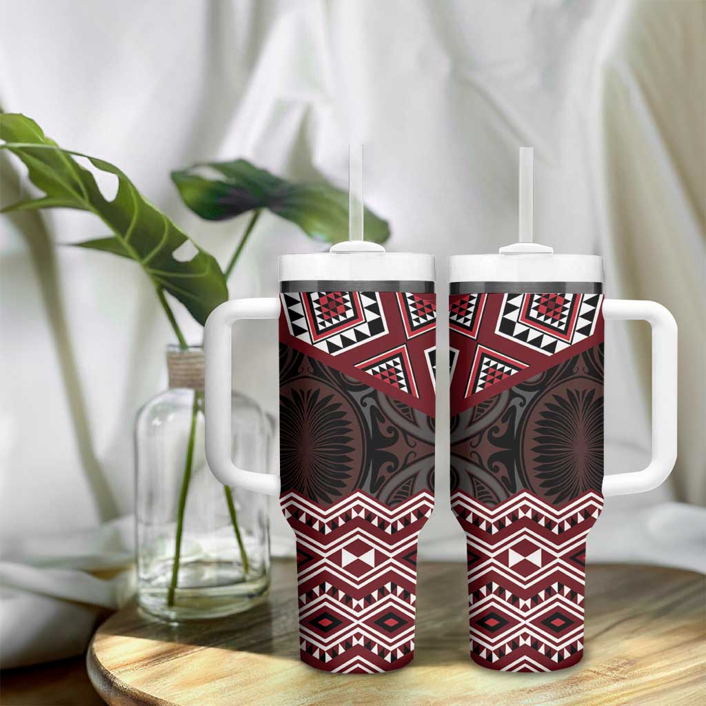 New Zealand Aotearoa Tumbler With Handle Red Taniko Art Maori Pattern LT05 - Polynesian Pride
