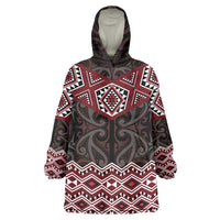 New Zealand Aotearoa Wearable Blanket Hoodie Red Taniko Art Maori Pattern LT05 One Size Red - Polynesian Pride