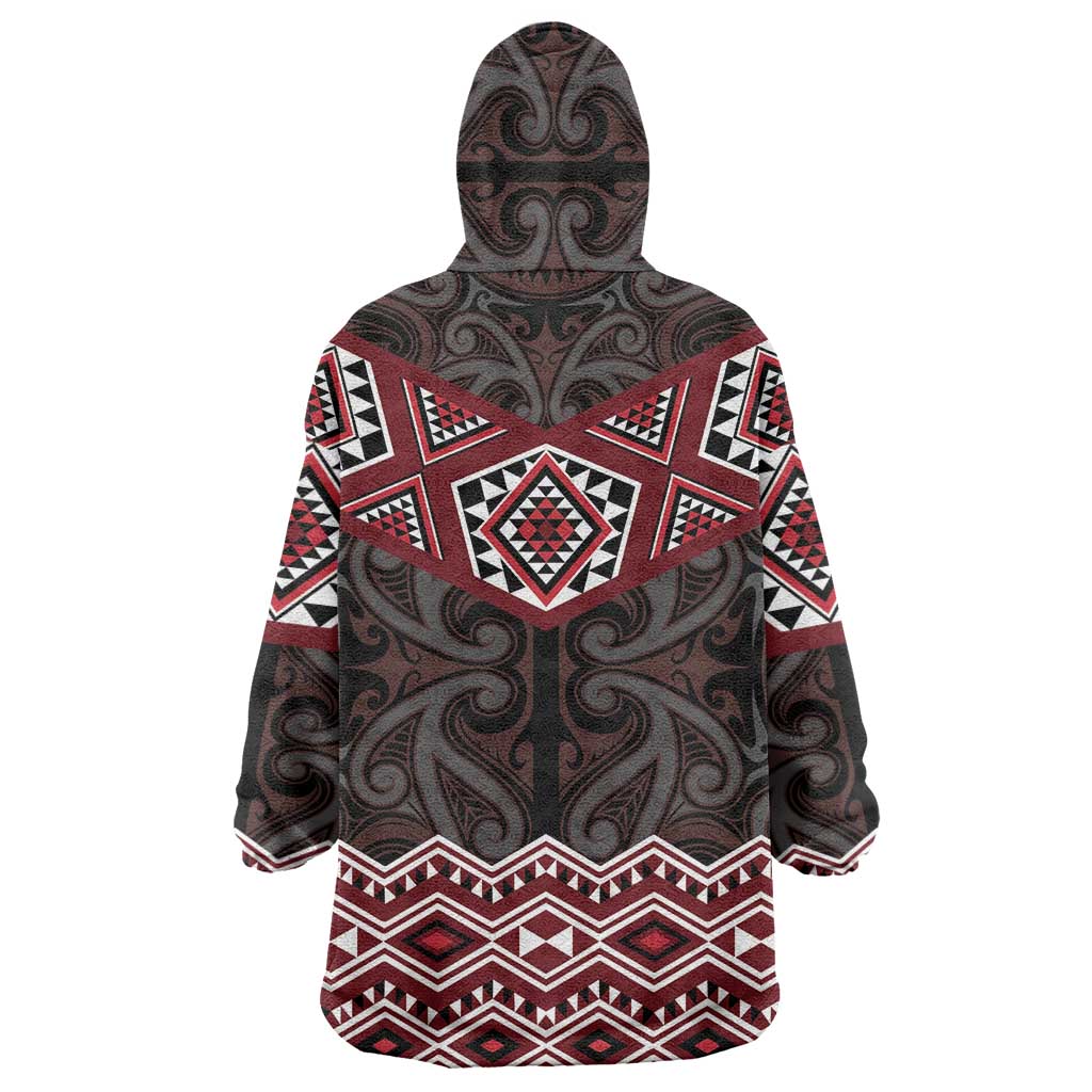 New Zealand Aotearoa Wearable Blanket Hoodie Red Taniko Art Maori Pattern LT05 - Polynesian Pride
