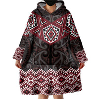 New Zealand Aotearoa Wearable Blanket Hoodie Red Taniko Art Maori Pattern LT05 - Polynesian Pride