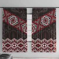 New Zealand Aotearoa Window Curtain Red Taniko Art Maori Pattern LT05 With Hooks Red - Polynesian Pride