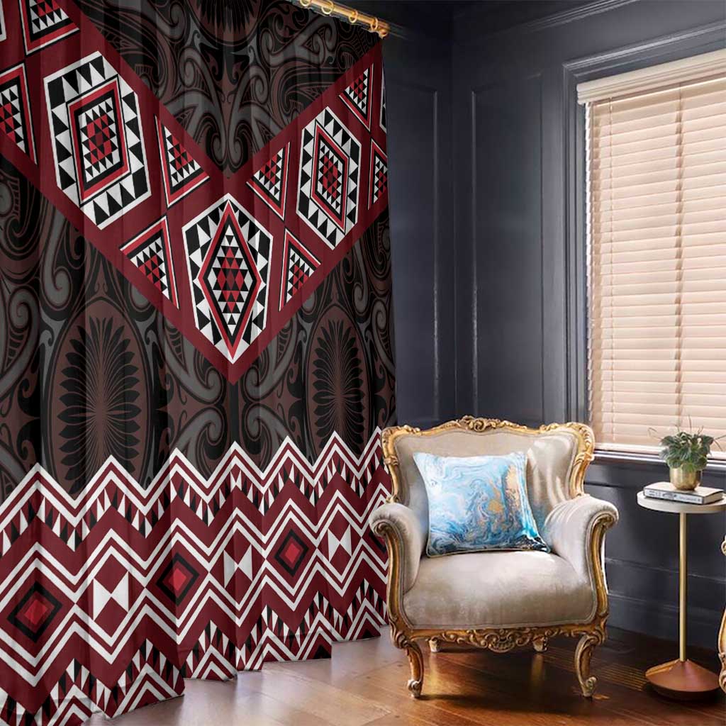 New Zealand Aotearoa Window Curtain Red Taniko Art Maori Pattern LT05 - Polynesian Pride