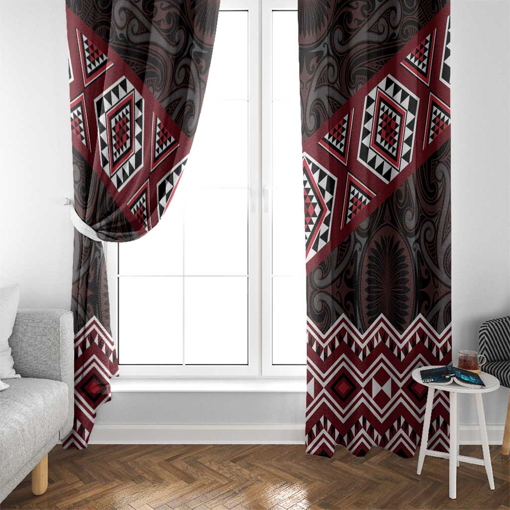 New Zealand Aotearoa Window Curtain Red Taniko Art Maori Pattern LT05 - Polynesian Pride